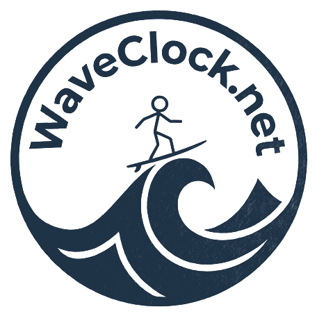 WaveClock.net logo: a stick-figure surfer riding a wave